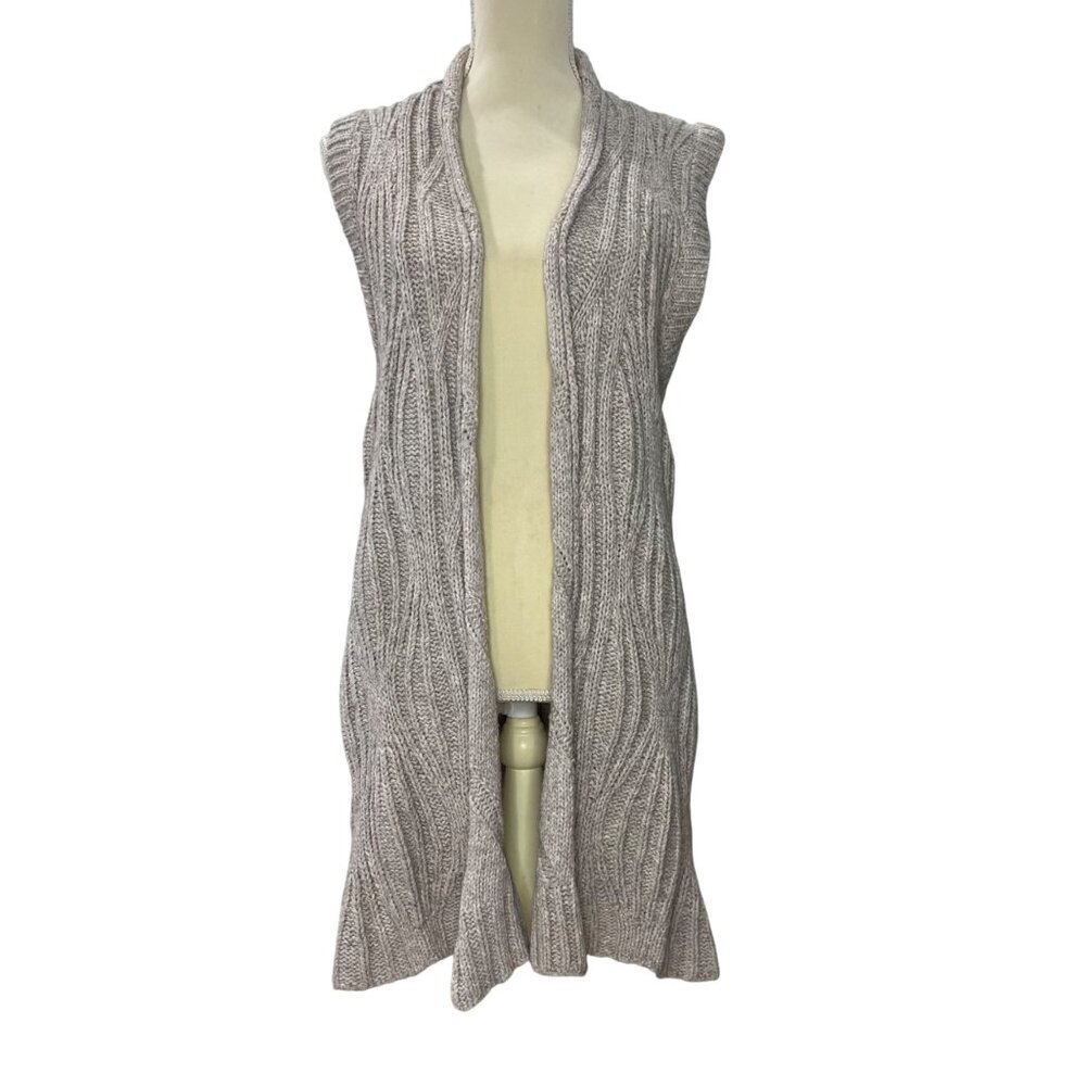 Cabi Open Front Wool Cardigan Womens Size Medium Cable Knit Sweater Vest Oatmeal